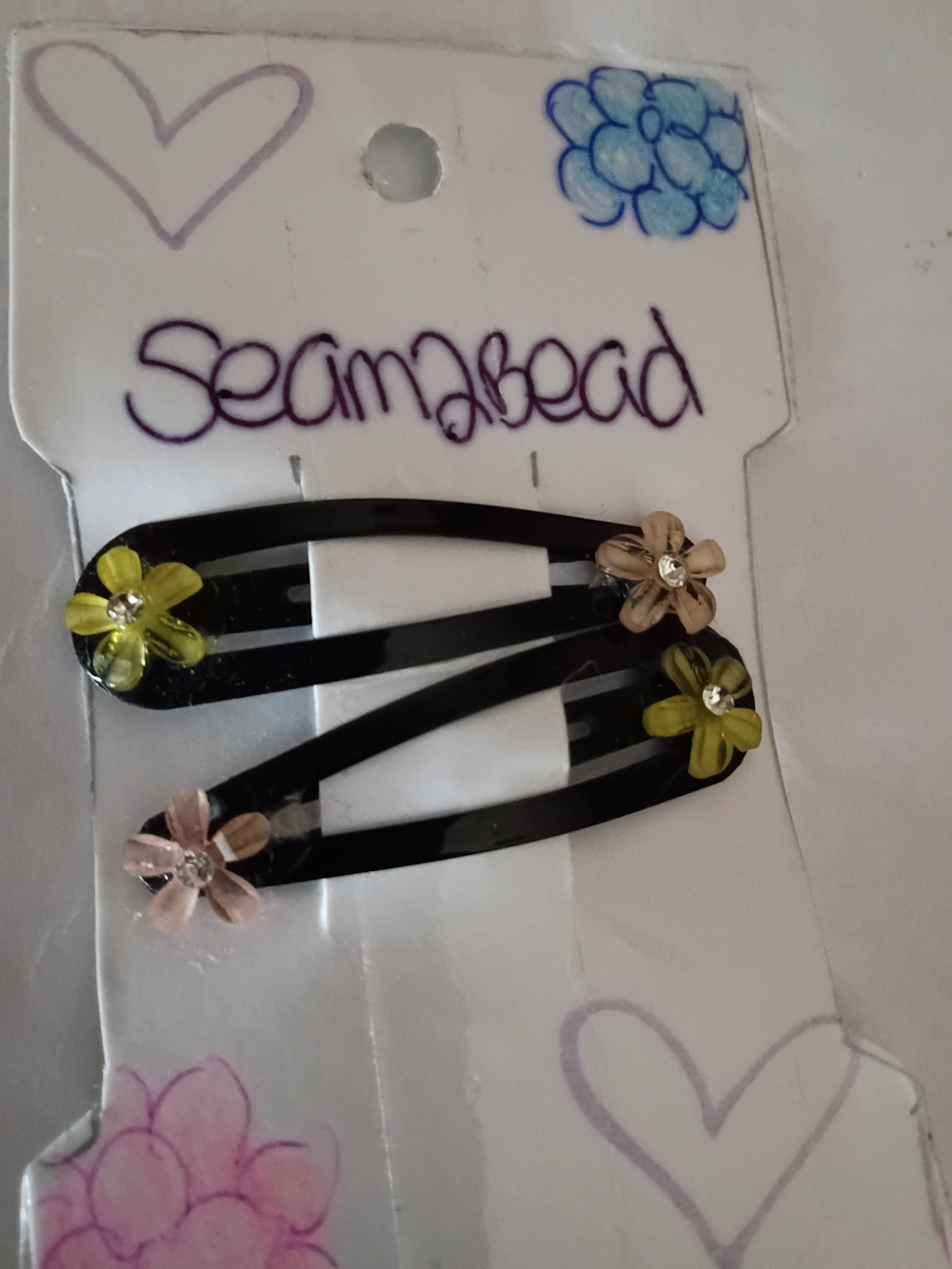 Kids Black Hair Clips with Pink and Yellow Flower Accents